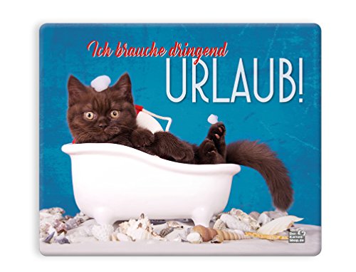 Witziges Mauspad, Mousepad 23 x 19 cm, mit Motiv, Katze in Badewanne "Ich brauche dringend Urlaub!" von Der-Karten-Shop.de
