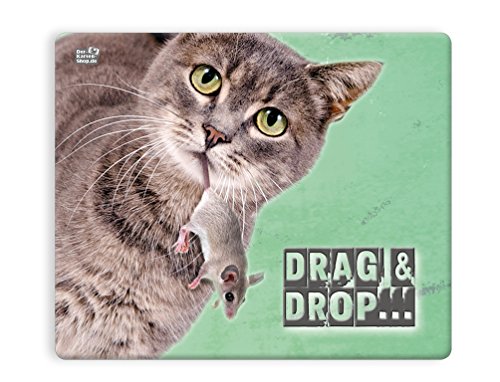 Witziges Mauspad, Mousepad 23 x 19 cm, mit Motiv, Katze mit Maus "Drag & Drop" von Der-Karten-Shop.de