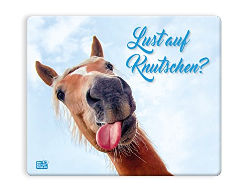Witziges Mauspad, Mousepad 23 x 19 cm, mit Motiv, lustiges Pferd mit Zunge "Lust auf Knutschen?" von Der-Karten-Shop.de