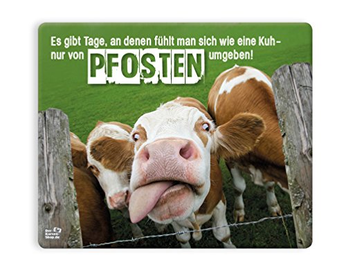 Witziges Mauspad, Mousepad 23 x 19 cm, mit Motiv, witzige Kuh "Es gibt Tage, da fühlt man sich wie eine Kuh – nur von Pfosten umgeben!" von Der-Karten-Shop.de