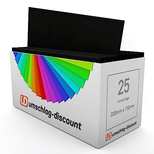 umschlag-discount – schwarze Briefumschläge ohne Sichtfenster für hochwertige Sendungen, Einladungen & Co – 25 Stück selbstklebende Briefkuverts mit den Maßen 220x110mm (DIN lang) – Caribic von IGEPA von DerMegaDeal