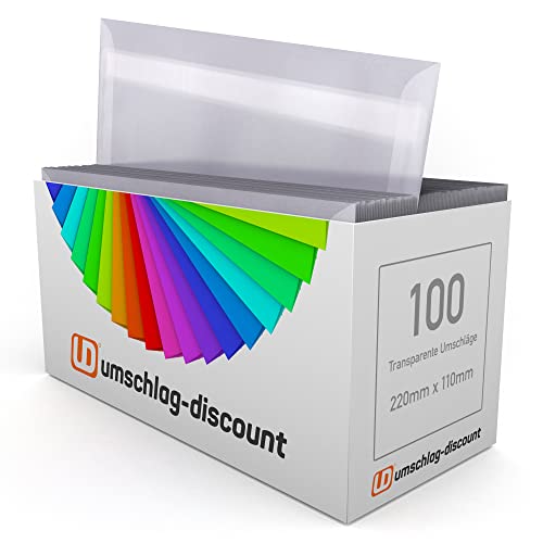 umschlag-discount – transparente Briefumschläge aus Pergamin-Papier für Infoschreiben, Gutscheine, Einladungen & Co – 100 Stück selbstklebende Briefkuverts mit den Maßen 220 x 110 mm (DIN lang) von DerMegaDeal