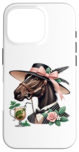 Fancy Derby Pferd mit Mint Julep und Rosen Hülle für iPhone 16 Pro von Derby Gear for Fans of Horse Racing by NLTS
