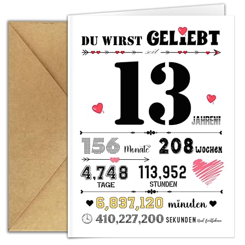 Dercylele Geburtstagskarte 13 Geburtstagskarte 13. Geburtstag Mädchen Junge,Karte 13 Geburtstag Junge mit Briefumschlag,Geschenke für 13 Jährige Mädchen/Junge,13.Jubiläumskarte (13) von Dercylele