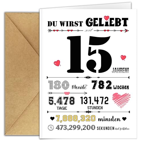 Dercylele Geburtstagskarte 15 Geburtstagskarte 15. Geburtstag Mädchen Junge,Karte 15 Geburtstag Junge mit Briefumschlag,Geschenke für 15 Jährige Mädchen/Junge,15.Jubiläumskarte (15) von Dercylele