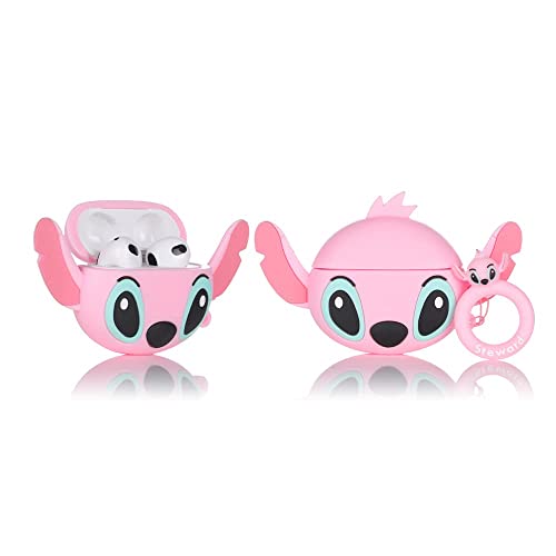 Derhom Airpods 3 Schutzhülle aus Silikon, lustig, niedlich, modisch, weich, Cartoon, kompatibel mit Apple Airpods 3, mit Schlüsselanhänger [Cartoon-Avatar-Serie] (Big Ears Stitch Pink) von Derhom