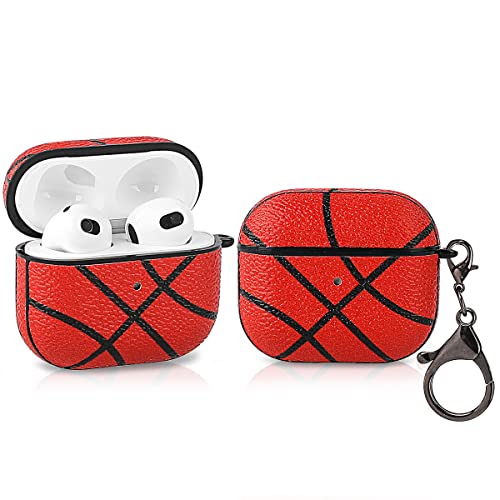 Derhom Airpods 3 Schutzhülle aus Silikon, lustig, niedlich, modisch, weich, Cartoon, kompatibel mit Apple Airpods 3, mit Schlüsselanhänger [Leather Series][2021 Released] (Basketball) von Derhom