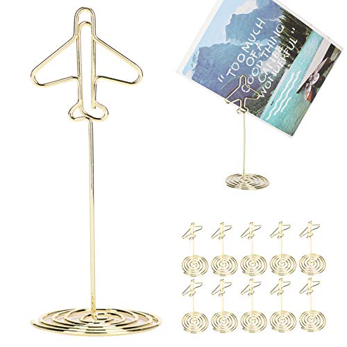 Deror 10 Stück Metallgoldener Flugzeug Memo Halter mit Basis für Hochzeit Party Gatherings Büro Schreibtisch Foto Clips von Deror