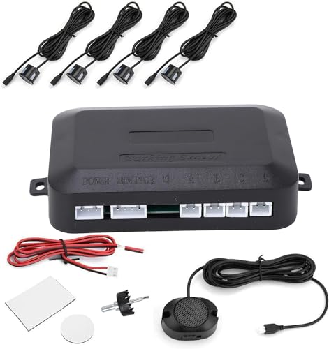 Deror Parksensor Auto-Umkehrradar-Kit Warnung Geräuschanzeige Sondensystem 12V,Car Reversing Alarm Parking Aid,Parking Aid PDC Retrofit Kit,4 Sensors Universal Reversing Alarm von Deror