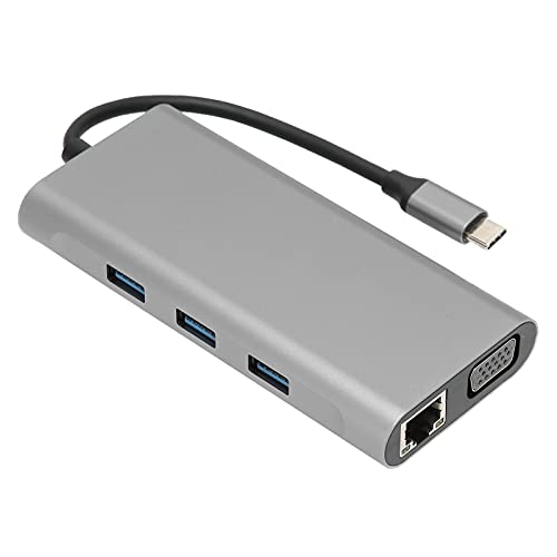 USB C Hub, 10 in 1 1000M LAN Ethernet 4K HDTV VGA 100W PD Fast Charge Audio Tragbarer USB-Splitter für Laptop von Deror