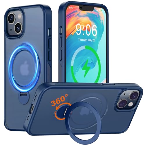 Derwav Hülle mit 360° Verstellbarem Ständer für iPhone 13/14 für MagSafe - [Handyhülle Unsichtbarer Magnetisch Ring-Halter] [Militär Stoßfest Schutzhülle] Silikon Rahmen Matt Zurück Case Cover, Blau von Derwav