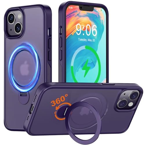 Derwav Hülle mit 360° Verstellbarem Ständer für iPhone 13/14 für MagSafe - [Handyhülle Unsichtbarer Magnetisch Ring-Halter] [Militär Stoßfest Schutzhülle] Silikon Rahmen Matt Zurück Case Cover, Lila von Derwav
