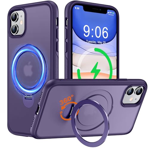 Hülle mit 360° Verstellbarem Ständer für iPhone 11 für MagSafe - [Handyhülle Unsichtbarer Magnetisch Ring-Halter] [Militär Stoßfest Schutzhülle] Silikon Rahmen Matt Zurück Case Cover, 6.1", Lila von Derwav