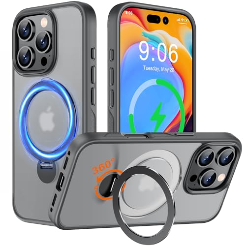 Derwav Hülle mit 360° Verstellbarem Ständer für iPhone 16 Pro für MagSafe - [Handyhülle Unsichtbarer Magnetisch Ring-Halter] [Militär Stoßfest Schutzhülle] Silikon Rahmen Matt Zurück Case Cover, Grau von Derwav