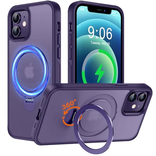 Hülle mit 360° Verstellbarem Ständer für iPhone 12/12 Pro für MagSafe - [Handyhülle Unsichtbarer Magnetisch Ring-Halter] [Militär Stoßfest Schutzhülle] Silikon Rahmen Matt Zurück Case Cover, Lila von Derwav
