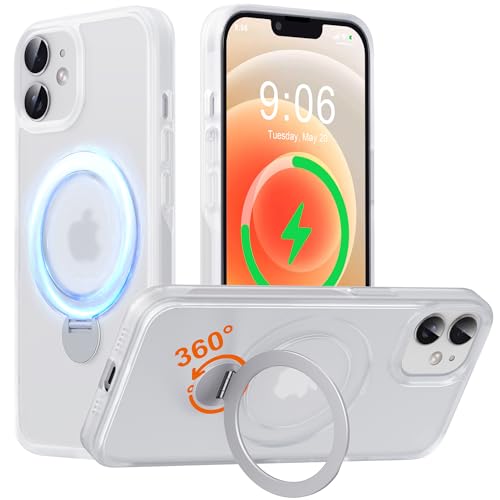 Hülle mit 360° Verstellbarem Ständer für iPhone 12/12 Pro für MagSafe - [Handyhülle Unsichtbarer Magnetisch Ring-Halter] [Militär Stoßfest Schutzhülle] Silikon Rahmen Matt Zurück Case Cover, Weiß von Derwav