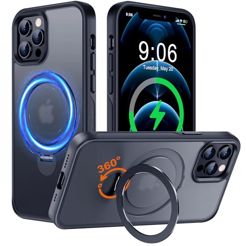 Hülle mit 360° Verstellbarem Ständer für iPhone 12 Pro Max für MagSafe - [Handyhülle Unsichtbarer Magnetisch Ring-Halter] [Militär Stoßfest Schutzhülle] Silikon Rahmen Matt Zurück Case Cover, Schwarz von Derwav
