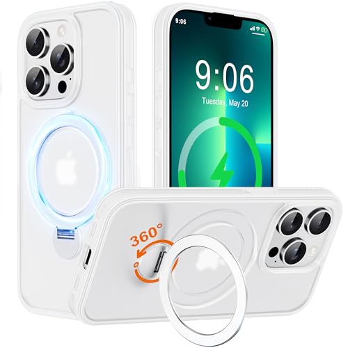 Hülle mit 360° Verstellbarem Ständer für iPhone 13 Pro Max für MagSafe - [Handyhülle Unsichtbarer Magnetisch Ring-Halter] [Militär Stoßfest Schutzhülle] Silikon Rahmen Matt Zurück Case Cover, Weiß von Derwav