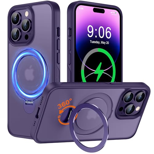 Hülle mit 360° Verstellbarem Ständer für iPhone 14 Pro Max für MagSafe - [Handyhülle Unsichtbarer Magnetisch Ring-Halter] [Militär Stoßfest Schutzhülle] Silikon Rahmen Matt Zurück Case Cover, Lila von Derwav