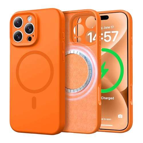 Liquid Silicone Strong Magnetic Case for iPhone 16 Pro Max Compatible with Magsafe & Magnetic Car Mount Full Camera Protection, Military Shockproof & Anti-Scratch Microfiber Lining Cover, Orange Liquid Silicone Strong Magnetic Case for iPhone 16 Pro Max Compatible with Magsafe & Magnetic Car Mount Full Camera Protection, Military Shockproof & Anti-Scratch Microfiber Lining Cover, Orange von Derwav