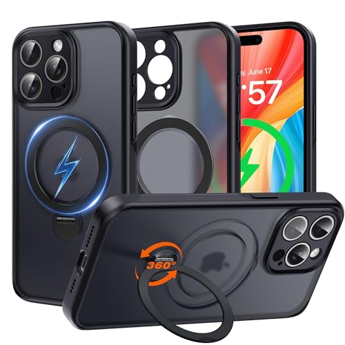 Multi-in-1 MagStänder für iPhone 15 Pro Max Hülle Kompatibel mit MagSafe [Magnetisch+360°Ständer +Ringhalter] Schutzhülle Handyhülle iPhone 15 Pro Max Case Cover Silikon Bumper Handyhüllen, Schwarz von Derwav
