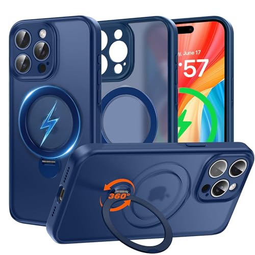 Multi-in-1 MagStänder für iPhone 15 Pro Max Hülle Kompatibel mit MagSafe [Magnetisch+360°Ständer +Ringhalter] Schutzhülle Handyhülle iPhone 15 Pro Max Case Cover Silikon Bumper Handyhüllen, Blau von Derwav