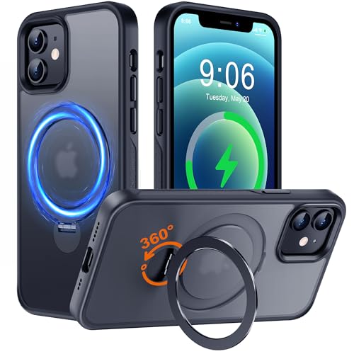 Hülle mit 360° Verstellbarem Ständer für iPhone 12/12 Pro für MagSafe - [Handyhülle Unsichtbarer Magnetisch Ring-Halter] [Militär Stoßfest Schutzhülle] Silikon Rahmen Matt Zurück Case Cover, Schwarz von Derwav