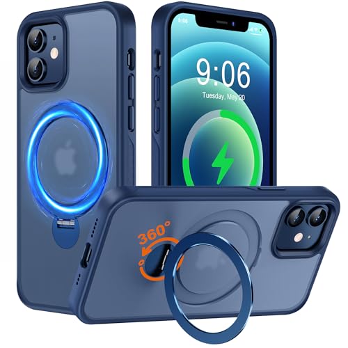 Hülle mit 360° Verstellbarem Ständer für iPhone 12/12 Pro für MagSafe - [Handyhülle Unsichtbarer Magnetisch Ring-Halter] [Militär Stoßfest Schutzhülle] Silikon Rahmen Matt Zurück Case Cover, Blau von Derwav