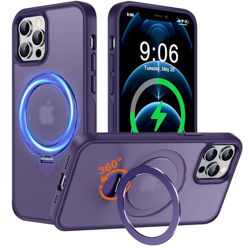 Hülle mit 360° Verstellbarem Ständer für iPhone 12 Pro Max für MagSafe - [Handyhülle Unsichtbarer Magnetisch Ring-Halter] [Militär Stoßfest Schutzhülle] Silikon Rahmen Matt Zurück Case Cover, Lila von Derwav