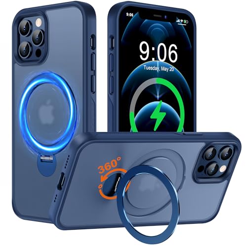Hülle mit 360° Verstellbarem Ständer für iPhone 12 Pro Max für MagSafe - [Handyhülle Unsichtbarer Magnetisch Ring-Halter] [Militär Stoßfest Schutzhülle] Silikon Rahmen Matt Zurück Case Cover, Blau von Derwav