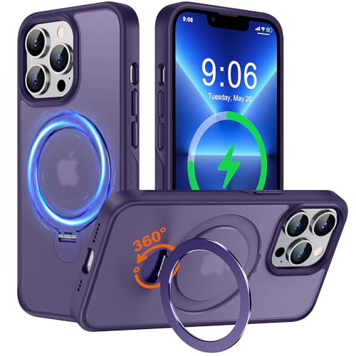 Derwav Hülle mit 360° Verstellbarem Ständer für iPhone 13 Pro für MagSafe - [Handyhülle Unsichtbarer Magnetisch Ring-Halter] [Militär Stoßfest Schutzhülle] Silikon Rahmen Matt Zurück Case Cover, Lila von Derwav