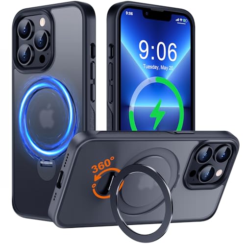 Hülle mit 360° Verstellbarem Ständer für iPhone 13 Pro Max für MagSafe - [Handyhülle Unsichtbarer Magnetisch Ring-Halter] [Militär Stoßfest Schutzhülle] Silikon Rahmen Matt Zurück Case Cover, Schwarz von Derwav