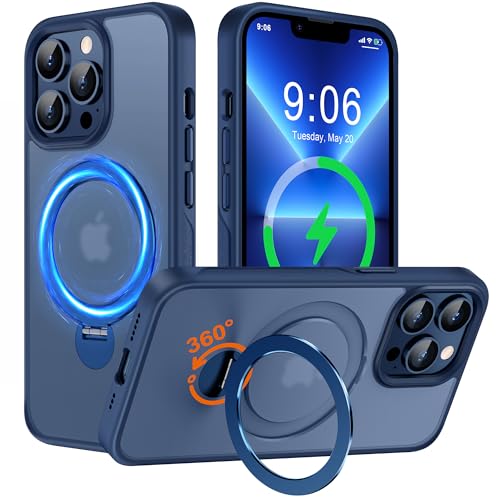 Hülle mit 360° Verstellbarem Ständer für iPhone 13 Pro Max für MagSafe - [Handyhülle Unsichtbarer Magnetisch Ring-Halter] [Militär Stoßfest Schutzhülle] Silikon Rahmen Matt Zurück Case Cover, Blau von Derwav