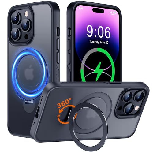 Hülle mit 360° Verstellbarem Ständer für iPhone 14 Pro Max für MagSafe - [Handyhülle Unsichtbarer Magnetisch Ring-Halter] [Militär Stoßfest Schutzhülle] Silikon Rahmen Matt Zurück Case Cover, Schwarz von Derwav