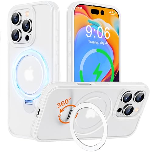 Hülle mit 360° Verstellbarem Ständer für iPhone 16 Pro Max für MagSafe - [Handyhülle Unsichtbarer Magnetisch Ring-Halter] [Militär Stoßfest Schutzhülle] Silikon Rahmen Matt Zurück Case Cover, Weiß von Derwav