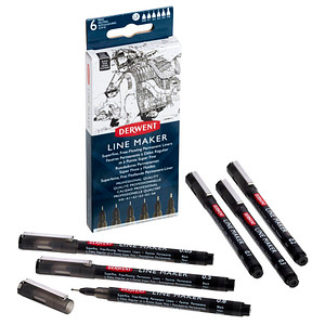 DERWENT Line Maker Fineliner-Set schwarz, 6 St. von Derwent