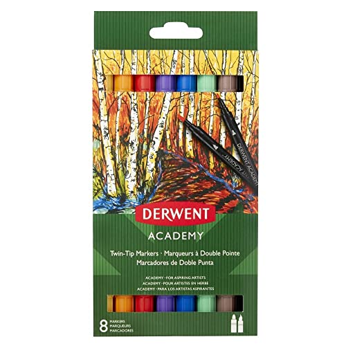 Derwent Academy 98206 Marker, feine Spitze, mit Pinsel, 8 Stück von Derwent