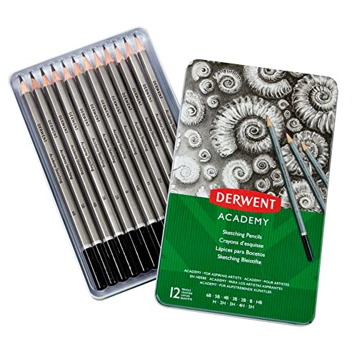Derwent Academy Graphit-Stifte zum Zeichnen, 12er-Set in Dose, 6B-5H HB, Hochwertige Kernstärke, Glatte Textur, Zum Zeichnen und Illustrieren, ideal für Hobbykünstler, 2301946 von Derwent