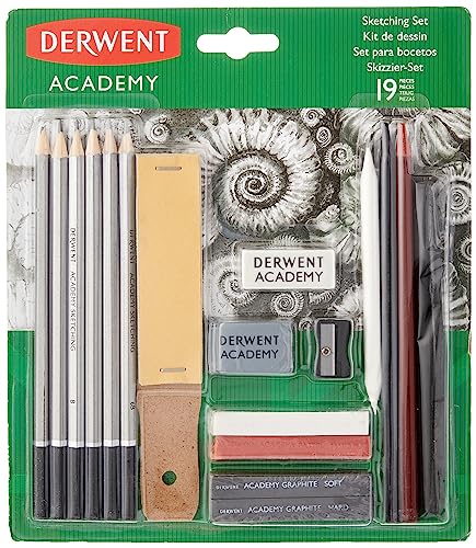 Derwent Academy Sketching Set Bleistifte, Bleistifte H bis 6B mit Spitzer, Zeichnen & Schreiben, 12er-Set, Starter Sketching Kit, Ideal zum Skizzieren, Academy-Qualität, 2300365 von Derwent