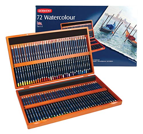 Derwent Aquarellstifte in einer Geschenk-Box aus Holz, Zeichnen & Malen, 72er-Set, Ideal zum Vermischen & Schichten, Professionelle Qualität, 32891 von Derwent