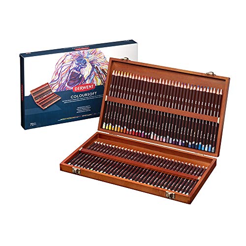 Derwent Coloursoft Buntstifte, Zeichnen & Schreiben, 72er-Set in einer Geschenk-Box aus Holz, Ideal für Farbaufbau, Professionelle Qualität, 0701031 von Derwent