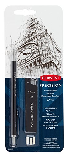 Derwent Feinmechanischer Bleistift, 0,7 mm, HB-Minen und Radiergummis, Profi-Qualität, 2302429 von Derwent