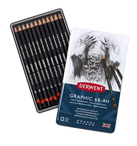 Derwent Graphic Bleistifte M 6B-4H Metallbox 12 Stück von Derwent