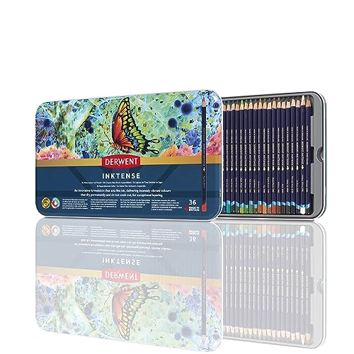 Derwent Inktense Permanent Wasserlösliche Aquarellstifte, 36er Set, Buntstifte mit 4 mm Premium Kernstärke, Ideal zum Zeichnen, Kolorieren und Malen auf Papier oder Stoff, Profiqualität, 2301842 von Derwent