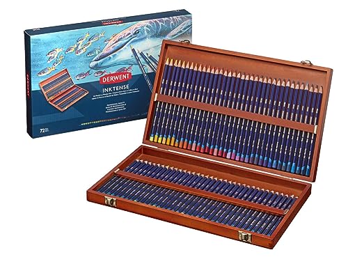 Derwent Inktense Permanent wasserlösliche Aquarellstifte, 72er Set in hölzerner Geschenkbox, 4 mm Premium-Kernstärke, ideal zum Ausmalen, Malen und Basteln, professionelle Qualität (2301844) von Derwent