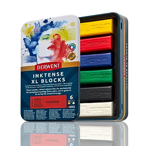 Derwent Inktense XL Farbblock, 6er-Set Malstifte, 60 mm, extrabreite Farbstifte, wasserlöslich, ideal zum Skizzieren, Zeichnen und für ausdrucksstarke Zeichnungen, Profi-Qualität,in Stiftebox,2306161 von Derwent