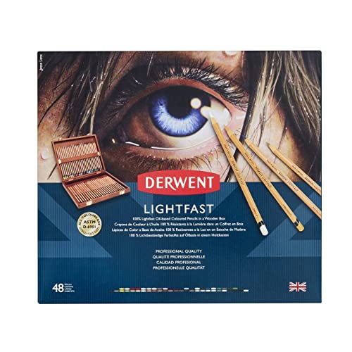 Derwent Lightfast Buntstifte, 48 Stück in Holz-Geschenkbox, 4 mm Runder Kern in Premium-Stärke, Cremige Textur, Ideal für Kunst, Zeichnen & Malen, Professionelle Qualität, 2302723 von Derwent