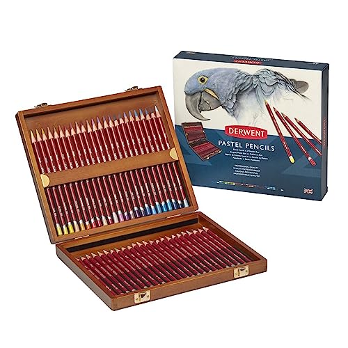 Derwent Pastellstifte in einer Geschenk-Box aus Holz, Zeichnen & Ausmalen, 48er-Set, Ideal zum Mischen & Färben, Professionelle Qualität, 0700644 von Derwent