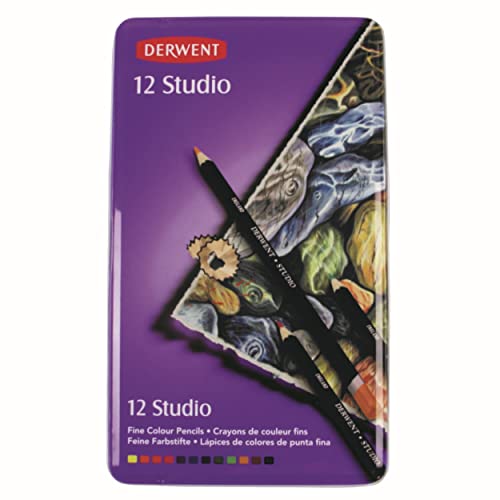 Derwent Studio Buntstifte, Zeichnen & Ausmalen, 12er-Set, Ideal für Illustrationen & Detaillierung, Professionelle Qualität, 32196 von Derwent
