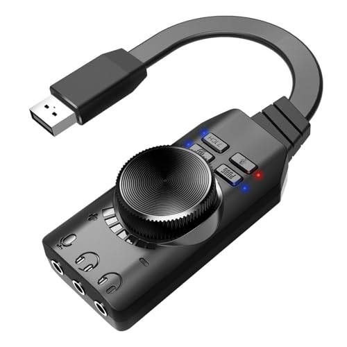 Derwrtup USB-Sound-Adapter - Virtueller 7.1-Surround-Sound Aux auf USB mit Lautstärkeregelung - 3,5-mm-USB-Audioschnittstelle, universeller USB-Headset-Adapter für Kopfhörer, Laptop, Desktop von Derwrtup